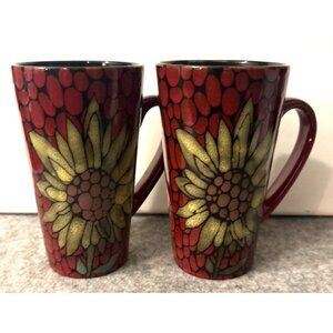 2 Tall Beautiful Sunflower Design Mugs  # 3331